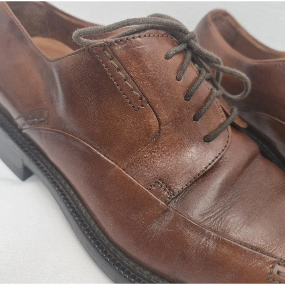 Johnston & Murphy Mens 8 M Brown Leather Oxford Dress Shoes Made In Italy GUC